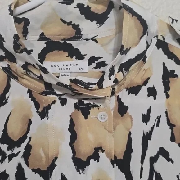 Equipment Leopard Print Dress - Black, White, Tan, Size XL - Picture 4 of 7